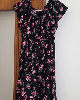 Vestitino floreale corto nero e rosa