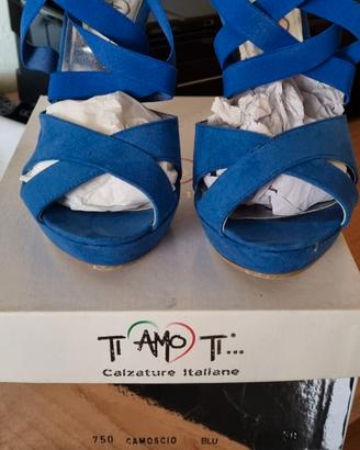 Scarpe aperte donna tacco 12 blu mis. 38