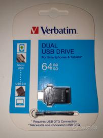 VERBATIM - DUAL USB DRIVE 64 GB - NUOVO