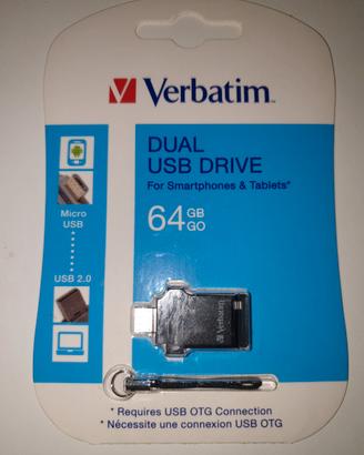 VERBATIM - DUAL USB DRIVE 64 GB - NUOVO