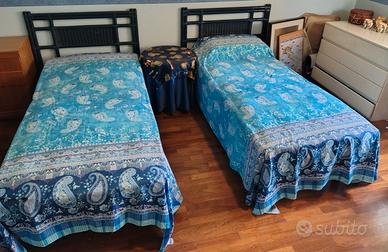 2 letti singoli in bambù/rattan + materassi e reti