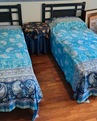 2 letti singoli in bambù/rattan + materassi e reti
