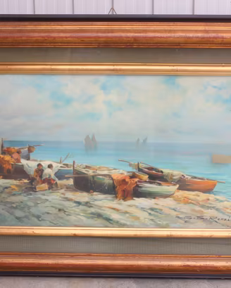 Marina con Barche e Pescatori - G. S. Renzi