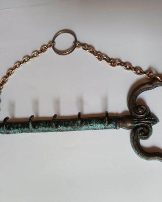 Appendichiavi vintage chiave antica ottone/bronzo