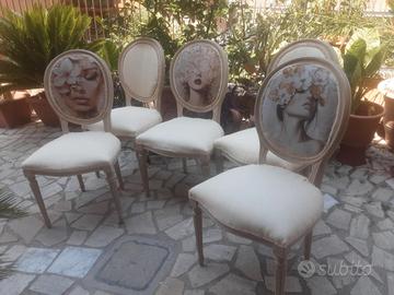 cinque sedie shabby chic 