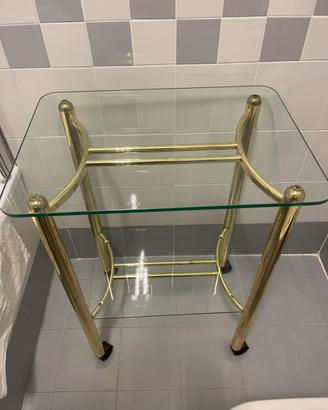Mobile carrello in ottone/vetro con ruote