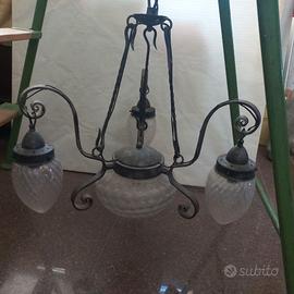 lampadario vintage a 3 luci in ferro battuto