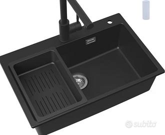Lavandino cucina nero in pietra di quarzo nuovo