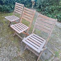 3 sedie da giardino in legno pieghevoli 