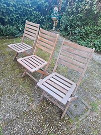 3 sedie da giardino in legno pieghevoli 