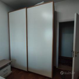 Armadio Moderno 2 Ante Scorrevoli Bianco e Legno