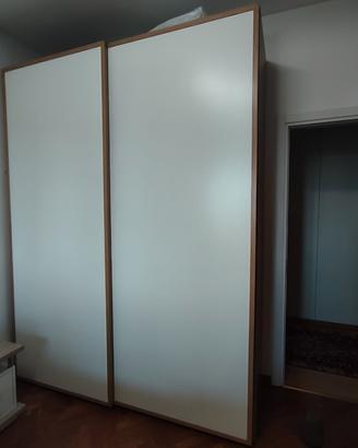 Armadio Moderno 2 Ante Scorrevoli Bianco e Legno