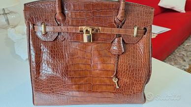 Borsa stile Hermes Birkin, coccodrillo marrone