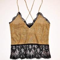 Top La Perla Lingerie in morbido lurex oro e pizzo