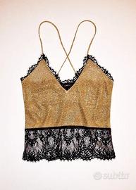 Top La Perla Lingerie in morbido lurex oro e pizzo