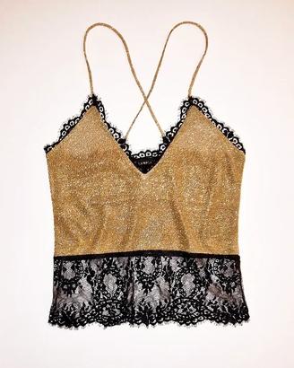 Top La Perla Lingerie in morbido lurex oro e pizzo