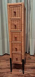 Cassettiera vintage in legno e vimini