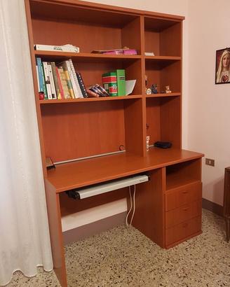 SCRIVANIA PORTA PC  CON LIBRERIA E CASSETTI