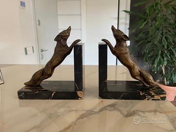 Coppia di fermalibri vintage in bronzo e marmo – r