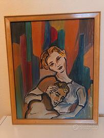 Dipinto d'epoca Maternità "T. Pugno" 1959