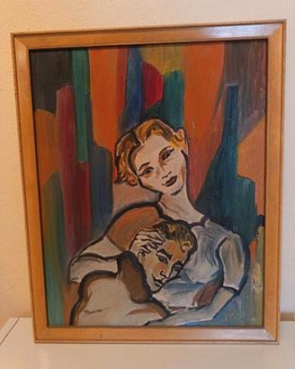 Dipinto d'epoca Maternità "T. Pugno" 1959