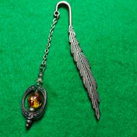 Segnalibro Vintage a Piuma con Ciondolo Ambra 