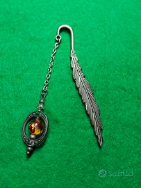 Segnalibro Vintage a Piuma con Ciondolo Ambra 