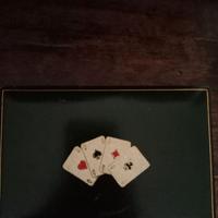 Scatola legno pelle più Carte da gioco vintage