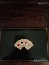 Scatola legno pelle più Carte da gioco vintage