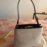 Borsa in tessuto beige e pelle Prada vintage