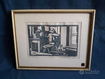 Augusto Valenti 1959 Bevitori xilografia originale