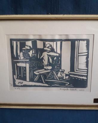 Augusto Valenti 1959 Bevitori xilografia originale