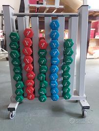 Set 44 manubri da 1 kg + rastrelliera professional