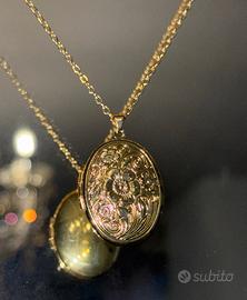 Medaglione vintage donna collana portafoto oro 