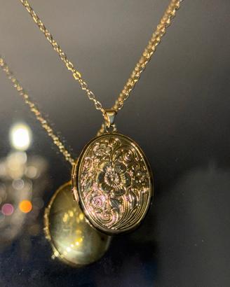 Medaglione vintage donna collana portafoto oro 