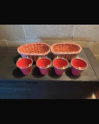 Nr 2 cestini più 4 vasi metallo rosa