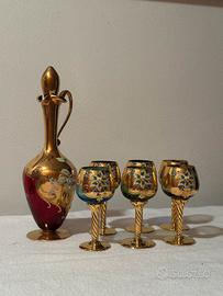 Set Liquore Vetro Murano Tre Fuochi Oro 24K 7pz
