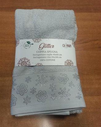 COPPIA DI ASCIUGAMANI GLITTER IN PURO COTONE 100%