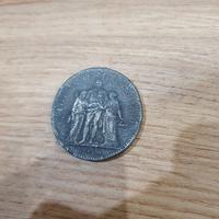 Moneta Antica 5 Franchi in argento 1849 Hercules