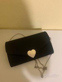 Borsetta borsa glitterata nera con chiusura a cuor