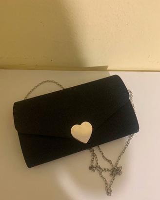 Borsetta borsa glitterata nera con chiusura a cuor