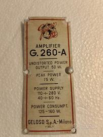 TARGHETTA IN ALLUMINIO GELOSO AMPLIFIER G.260-A