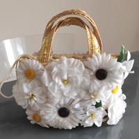 Borsa in rafia con fiori nuova 