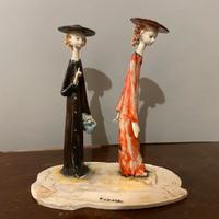 Scultura A. Colombo Lo Scricciolo DAME A PASSEGGIO