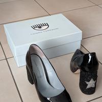 Scarpe nere con tacco 9cm Chiara Ferragni, tg 38