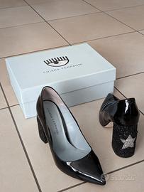 Scarpe nere con tacco 9cm Chiara Ferragni, tg 38