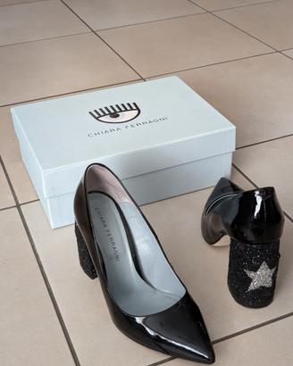 Scarpe nere con tacco 9cm Chiara Ferragni, tg 38