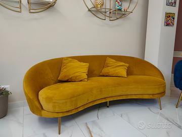 Divano 3/4 posti in velluto giallo / senape