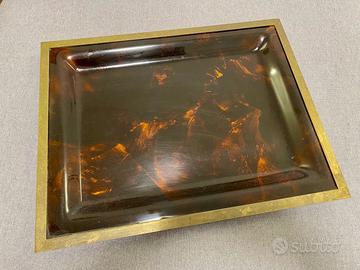 Vassoio vintage in vetro acrilico tartarugato 1970