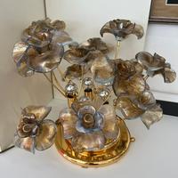 LAMPADA DA TAVOLO CON FIORI IN OTTONE E VETRO DI M